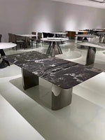 Elegant Marble and Stainless Steel Dining Table - Modern Luxury for Your Home fyeyj-5217