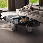 Elegant Black Marble Coffee Table with Stainless Steel Base - Modern Home Decor fyeyj-5218