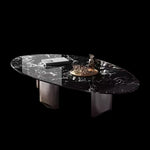Elegant Black Marble Coffee Table with Stainless Steel Base - Modern Home Decor fyeyj-5218