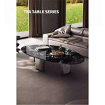 Elegant Black Marble Coffee Table with Stainless Steel Base - Modern Home Decor fyeyj-5218