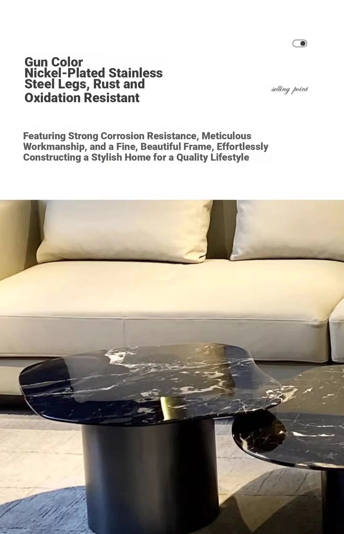 Stylish Marble & Stainless Steel Tea Table – Modern Elegance for Your Living Space fyeyj-5219