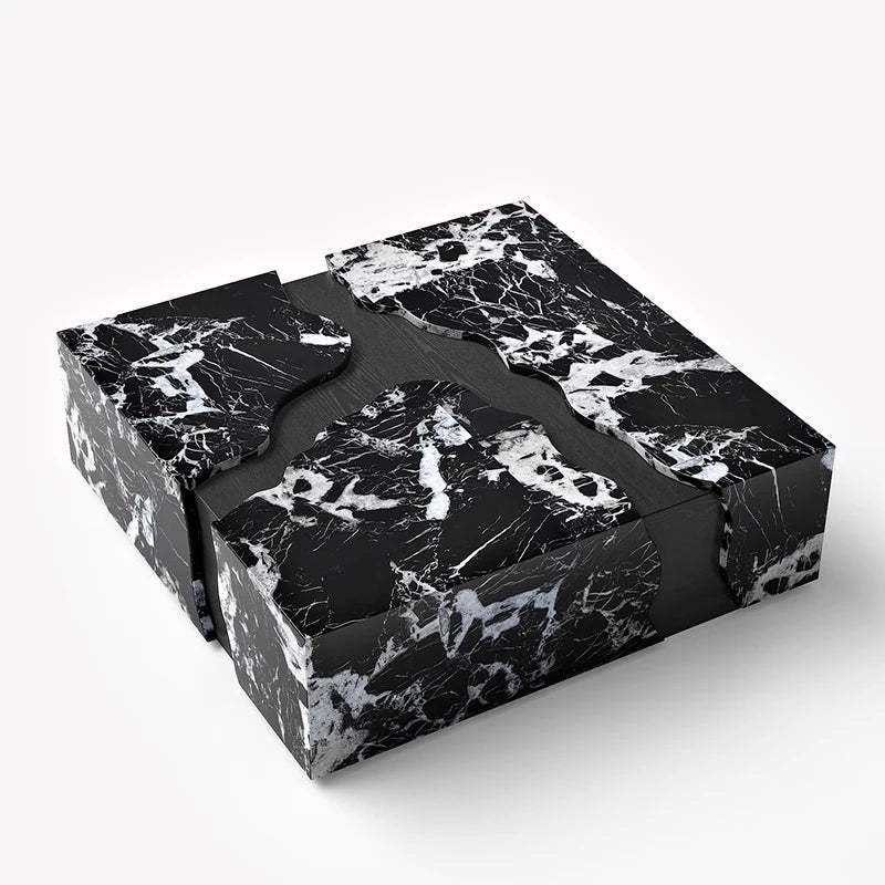 Stylish Marble and Oak Tea Table - Modern Elegance for Your Living Room fyeyj-5220