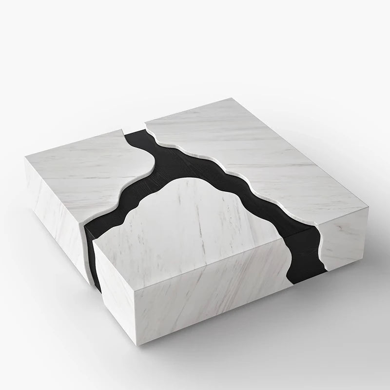 Stylish Marble and Oak Tea Table - Modern Elegance for Your Living Room fyeyj-5220