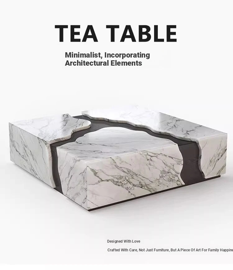 Stylish Marble and Oak Tea Table - Modern Elegance for Your Living Room fyeyj-5220