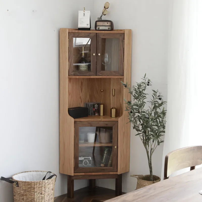 Elegant Corner Cabinet with Pine Wood and Glass Doors - Stylish Home Storage Solution fyf-2229