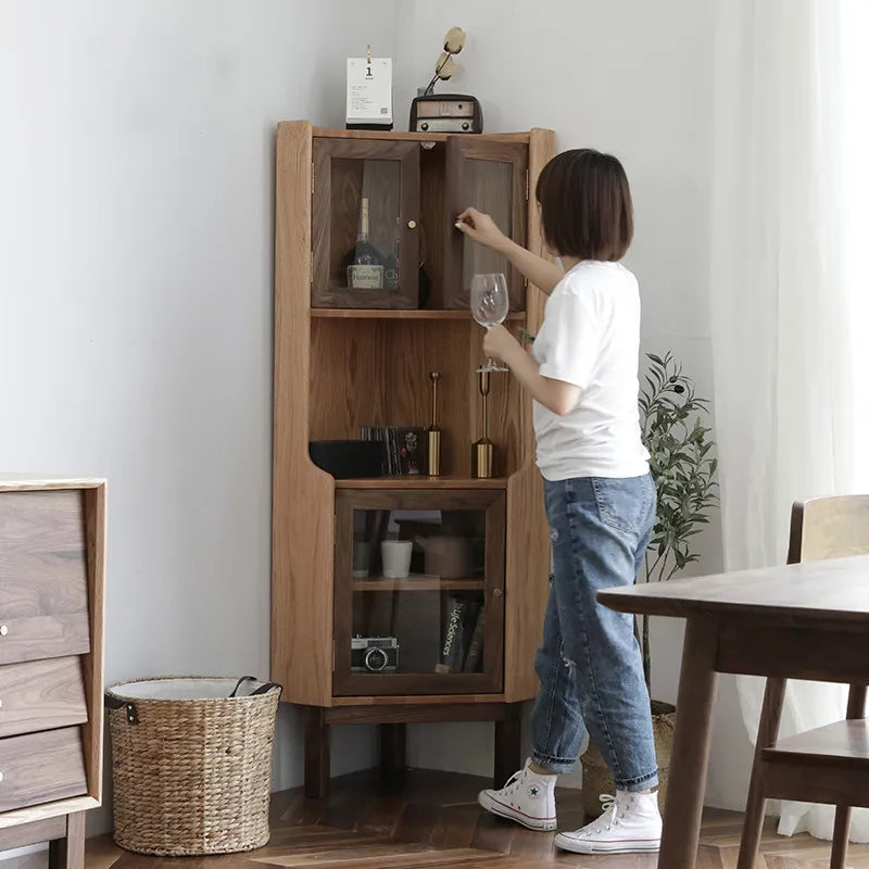 Elegant Corner Cabinet with Pine Wood and Glass Doors - Stylish Home Storage Solution fyf-2229