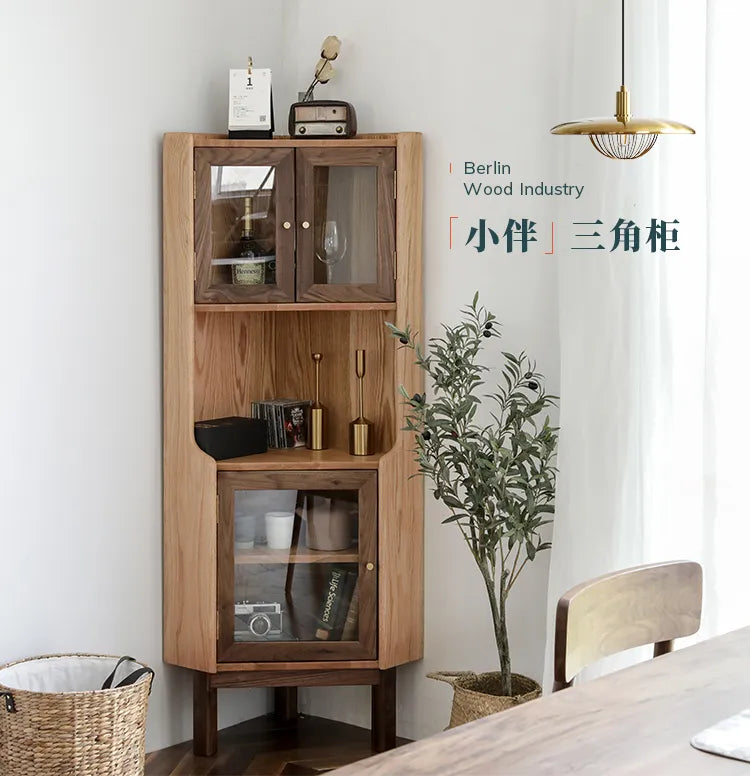 Elegant Corner Cabinet with Pine Wood and Glass Doors - Stylish Home Storage Solution fyf-2229