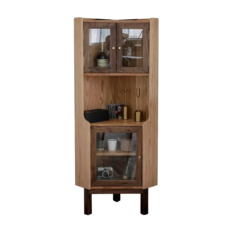 Elegant Corner Cabinet with Pine Wood and Glass Doors - Stylish Home Storage Solution fyf-2229