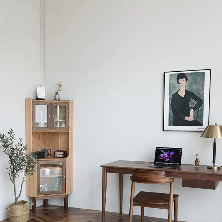 Elegant Corner Cabinet with Pine Wood and Glass Doors - Stylish Home Storage Solution fyf-2229