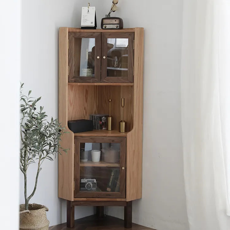 Elegant Corner Cabinet with Pine Wood and Glass Doors - Stylish Home Storage Solution fyf-2229