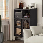 Solid Wood Cabinet with Glass Doors and Stainless Steel Accents - Elegant Home Storage Solution fyf-2237