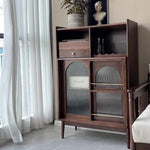 Solid Wood Cabinet with Glass Doors and Stainless Steel Accents - Elegant Home Storage Solution fyf-2237