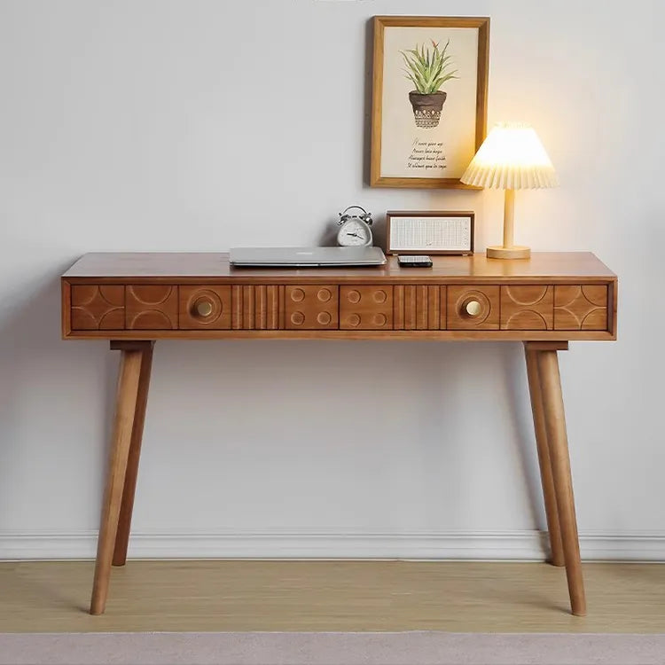 Mid-Century Pine Wood Console Table with Geometric Drawers - Perfect for Home Offices and Living Rooms fyf-2238