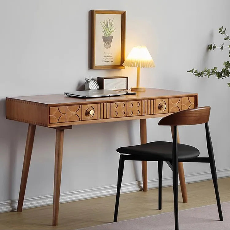 Mid-Century Pine Wood Console Table with Geometric Drawers - Perfect for Home Offices and Living Rooms fyf-2238