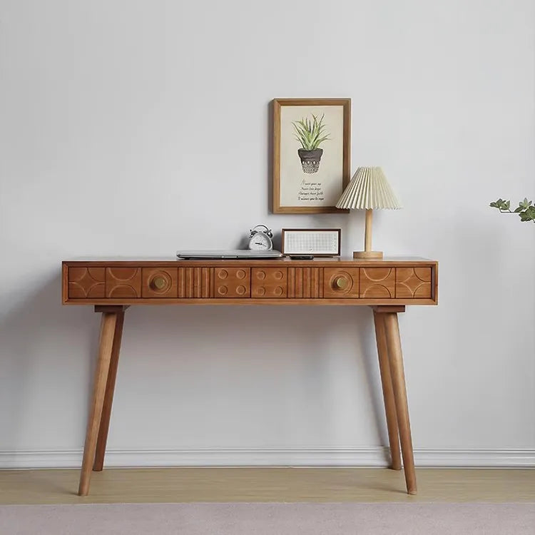 Mid-Century Pine Wood Console Table with Geometric Drawers - Perfect for Home Offices and Living Rooms fyf-2238