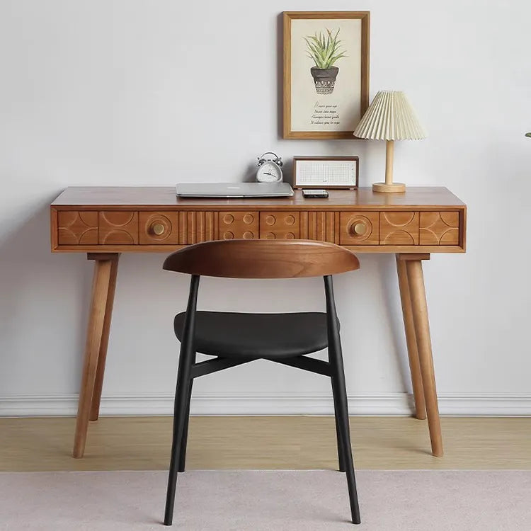 Mid-Century Pine Wood Console Table with Geometric Drawers - Perfect for Home Offices and Living Rooms fyf-2238