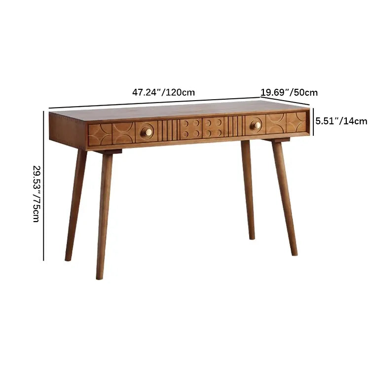 Mid-Century Pine Wood Console Table with Geometric Drawers - Perfect for Home Offices and Living Rooms fyf-2238