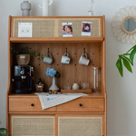 Elegant Solid Wood Cabinet with Rattan & Glass Doors for Stylish Storage fyf-2240