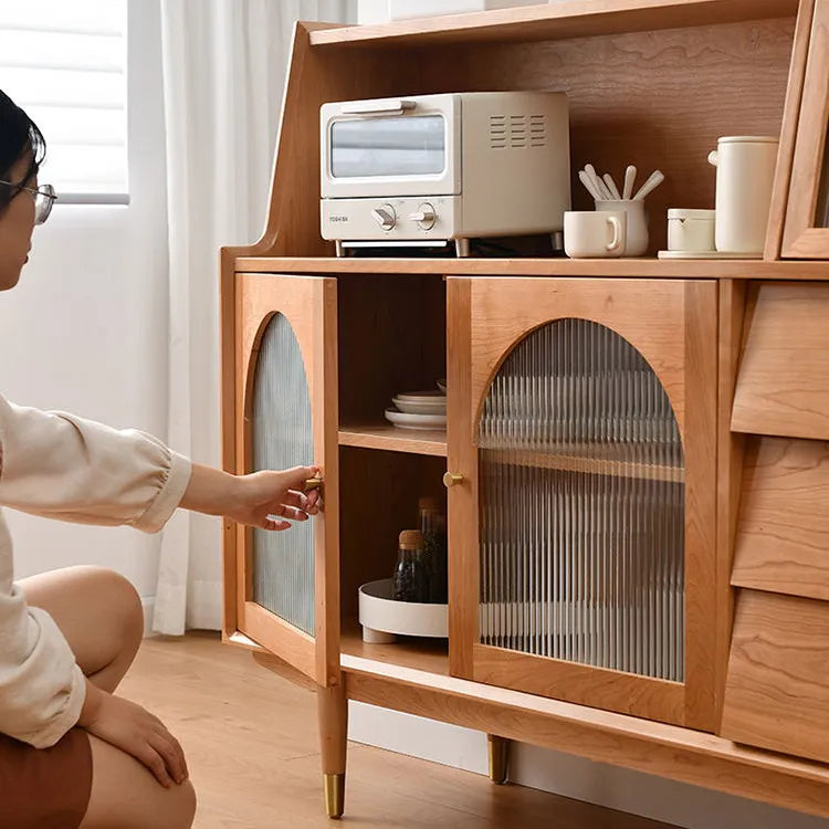 Pine and Cherry Wood Glass Cabinet - Stylish Storage Solution for Your Home fyf-2243