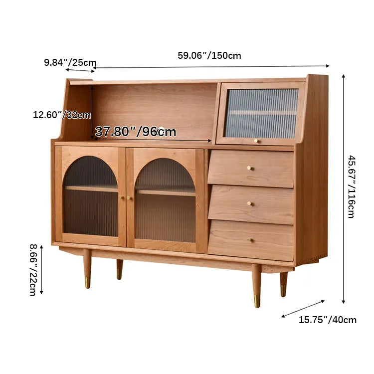 Pine and Cherry Wood Glass Cabinet - Stylish Storage Solution for Your Home fyf-2243