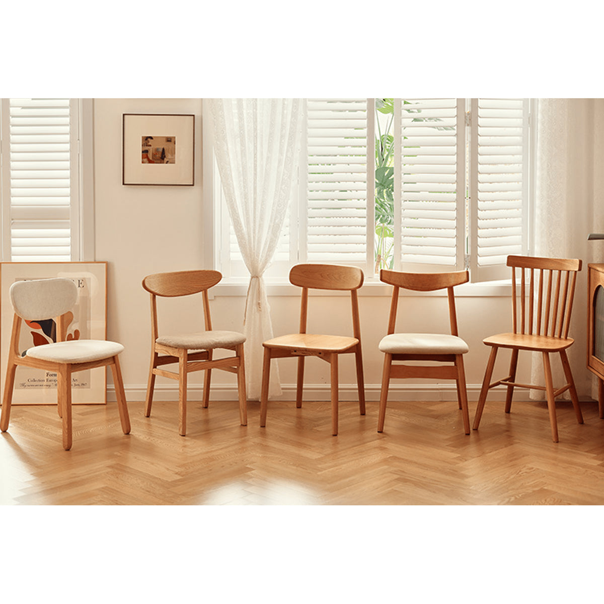 Elegant Red Oak Wood Chair with Natural Finish and Comfortable Cotton Seat fyg-659