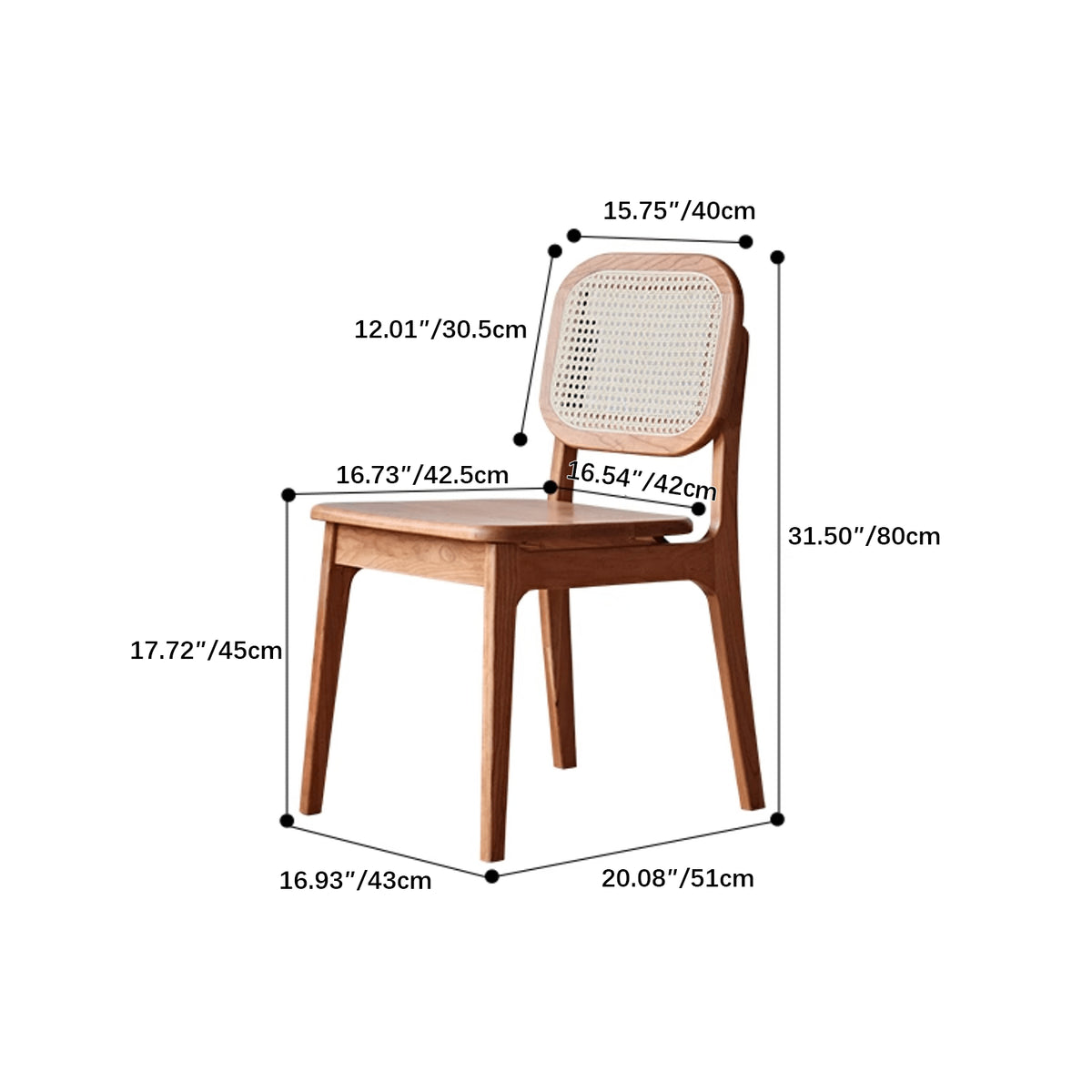Elegant Cherry Wood Chair with Natural Rattan Accent fyg-661