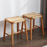Handcrafted Cherry Wood Stool with Rattan Seat and Linen Cushion fyg-662