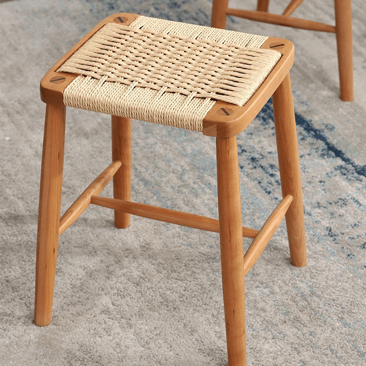 Handcrafted Cherry Wood Stool with Rattan Seat and Linen Cushion fyg-662