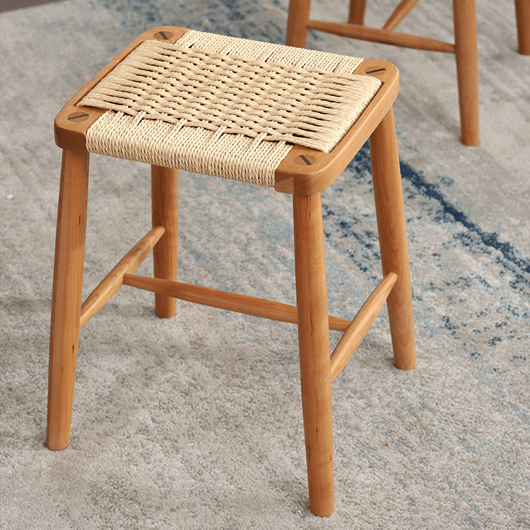 Handcrafted Cherry Wood Stool with Rattan Seat and Linen Cushion fyg-662