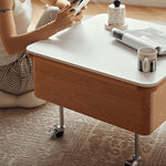 Elegant White Tea Table with Natural Wood & Sintered Stone Top – Cherry Wood & Stainless Steel Frame fyg-665