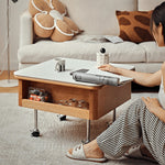 Elegant White Tea Table with Natural Wood & Sintered Stone Top – Cherry Wood & Stainless Steel Frame fyg-665