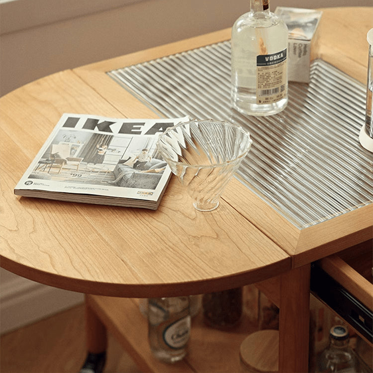 Stylish Light Oak Wood Tea Table with Metal and Nylon Accents - Natural Brown Finish fyg-666