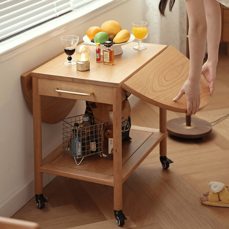 Stylish Light Oak Wood Tea Table with Metal and Nylon Accents - Natural Brown Finish fyg-666