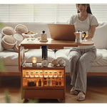 Stylish Light Oak Wood Tea Table with Metal and Nylon Accents - Natural Brown Finish fyg-666