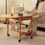 Stylish Light Oak Wood Tea Table with Metal and Nylon Accents - Natural Brown Finish fyg-666