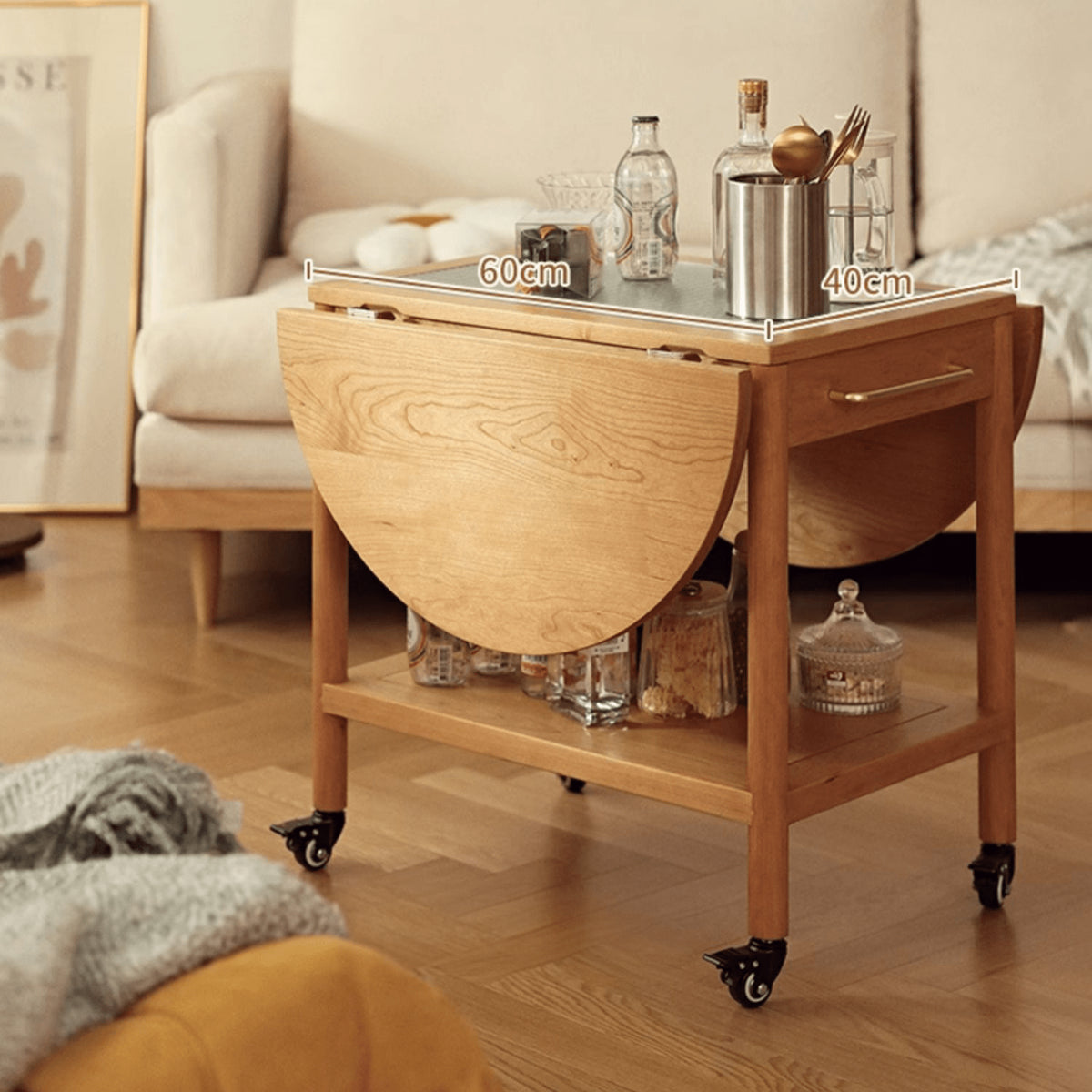 Stylish Light Oak Wood Tea Table with Metal and Nylon Accents - Natural Brown Finish fyg-666