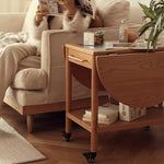 Stylish Light Oak Wood Tea Table with Metal and Nylon Accents - Natural Brown Finish fyg-666