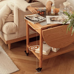 Stylish Light Oak Wood Tea Table with Metal and Nylon Accents - Natural Brown Finish fyg-666