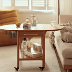 Stylish Light Oak Wood Tea Table with Metal and Nylon Accents - Natural Brown Finish fyg-666