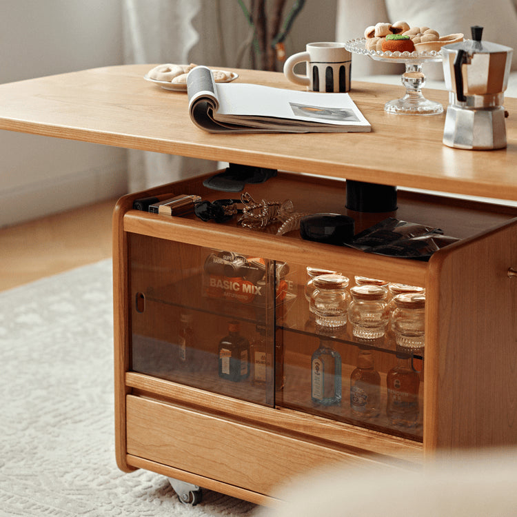 Cherry Wood Multi-Layer Tea Table - Natural Finish with Metal Accents fyg-667