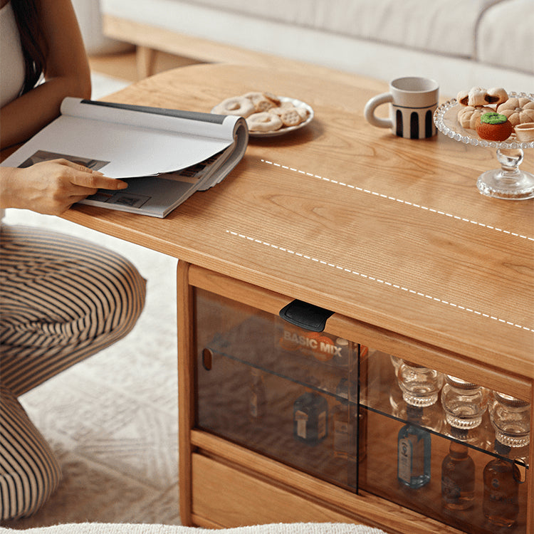 Cherry Wood Multi-Layer Tea Table - Natural Finish with Metal Accents fyg-667