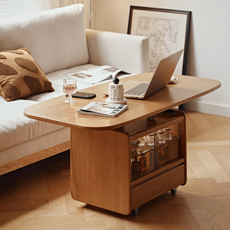 Cherry Wood Multi-Layer Tea Table - Natural Finish with Metal Accents fyg-667