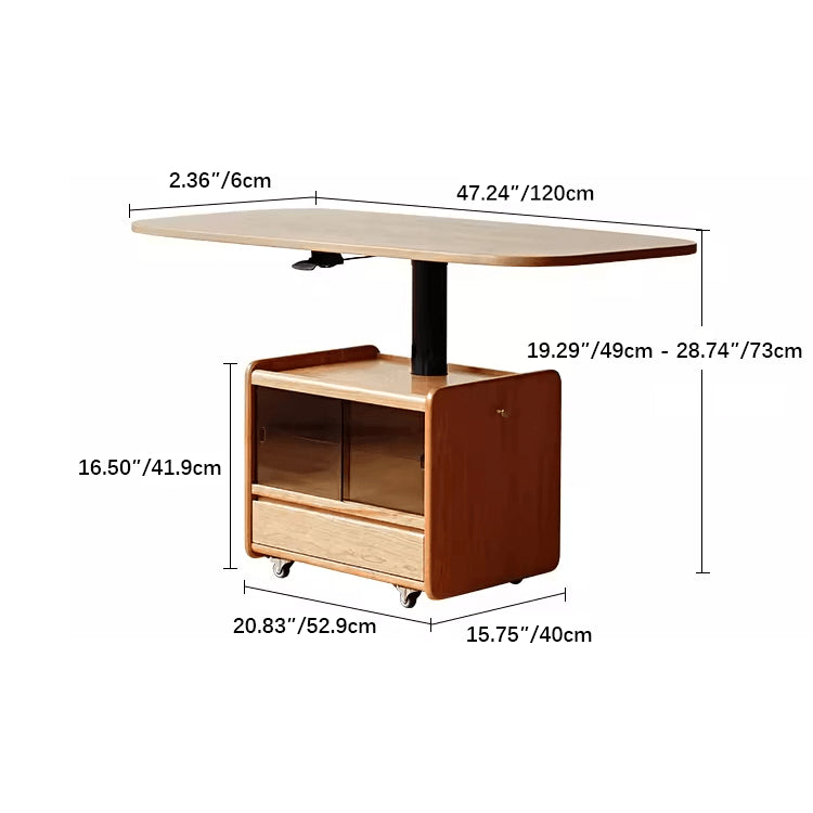 Cherry Wood Multi-Layer Tea Table - Natural Finish with Metal Accents fyg-667