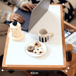 Elegant Tea Table: White Natural Wood with Sintered Stone & Cherry Wood Accents, Stainless Steel Frame fyg-668