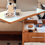 Elegant Tea Table: White Natural Wood with Sintered Stone & Cherry Wood Accents, Stainless Steel Frame fyg-668