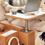 Elegant Tea Table: White Natural Wood with Sintered Stone & Cherry Wood Accents, Stainless Steel Frame fyg-668