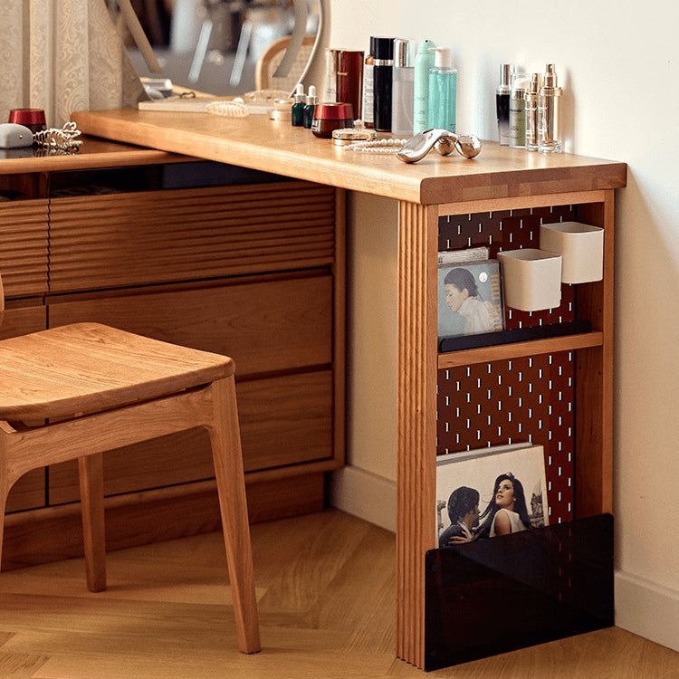 Elegant Cherry Wood Vanity Table with Multi-Layer Board and Glass Top fyg-670