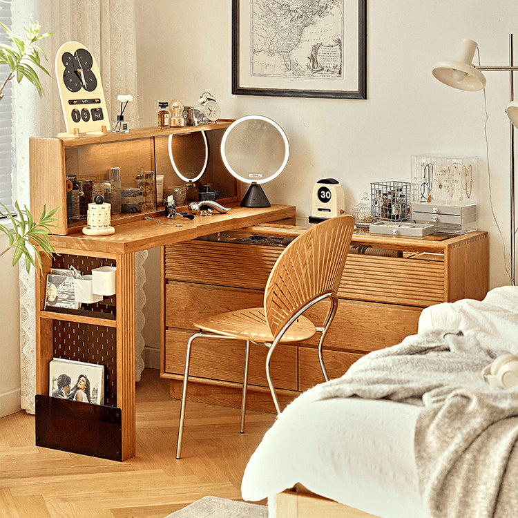 Elegant Cherry Wood Vanity Table with Multi-Layer Board and Glass Top fyg-670