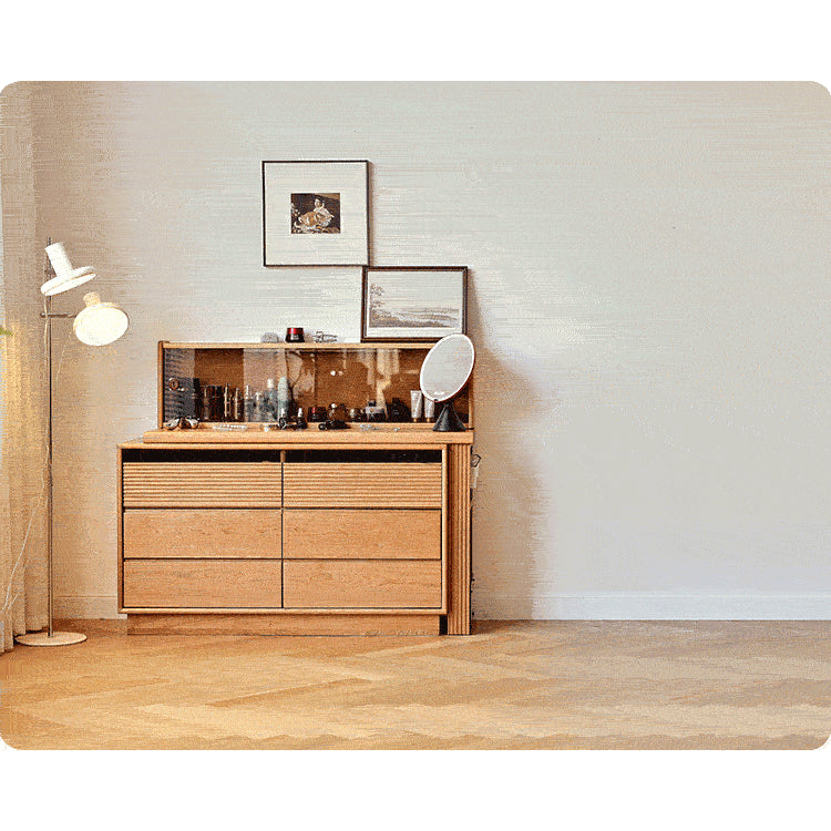 Elegant Cherry Wood Vanity Table with Multi-Layer Board and Glass Top fyg-670