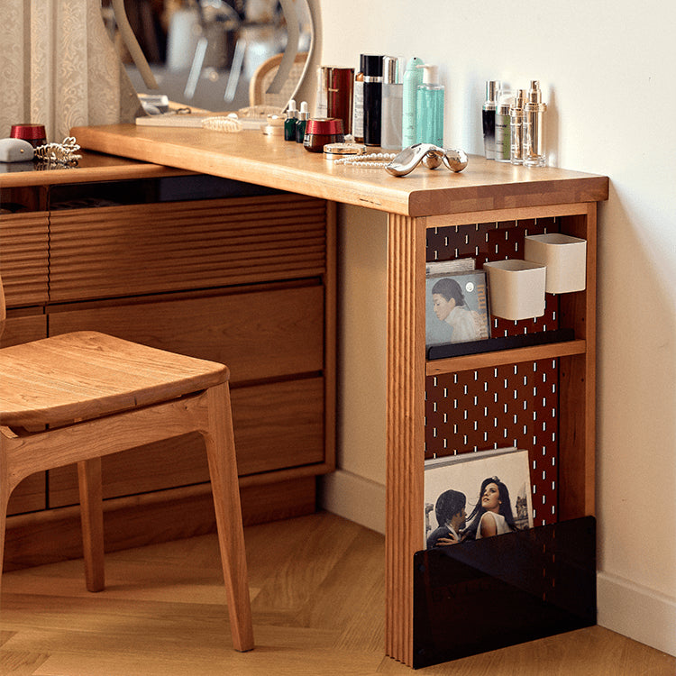 Elegant Cherry Wood Vanity Table with Multi-Layer Board and Glass Top fyg-670